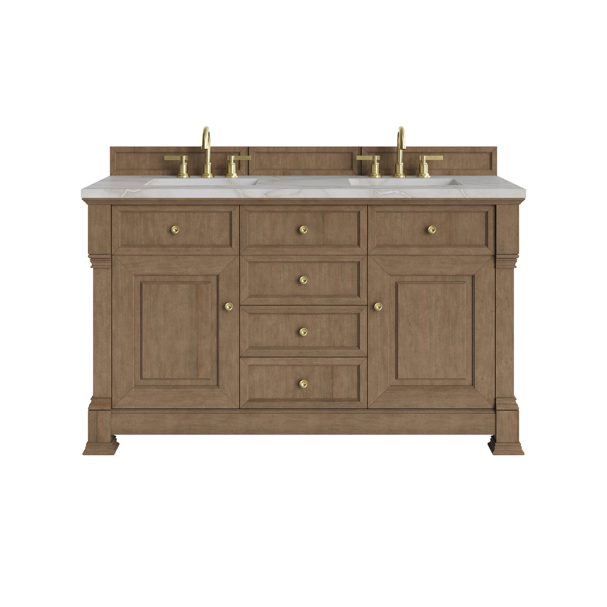 James Martin Brookfield 60" Double Bathroom Vanity, Pecan with Victorian Silver countertop