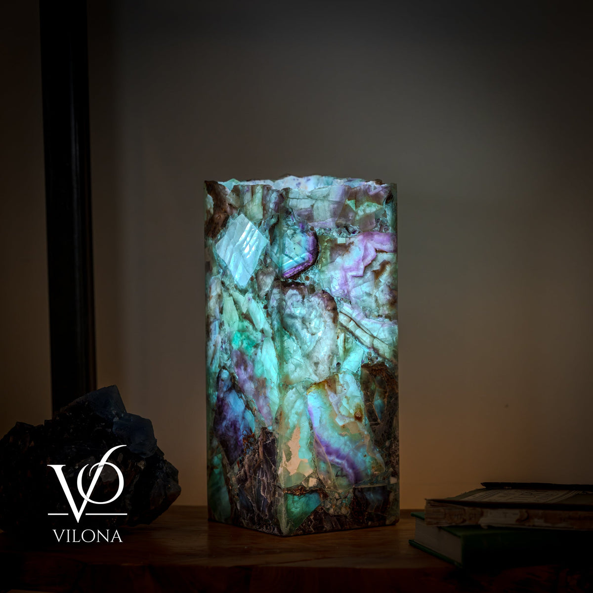 Fluorite Table Lamp - 12.5" Tall, 5"x5" Live Edge Square - (Small #18), photo 5 of 18