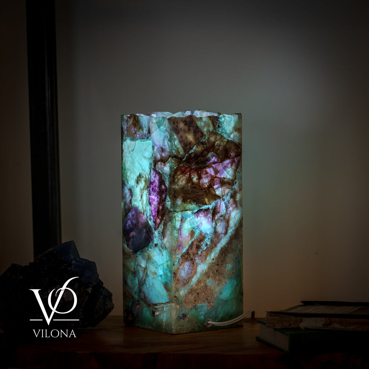 Fluorite Table Lamp - 12.5" Tall, 5"x5" Live Edge Square - (Small #18), photo 6 of 18
