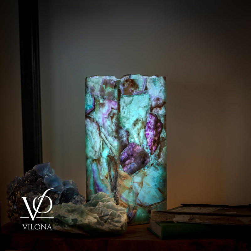 Fluorite Table Lamp - 12.5" Tall, 5"x5" Live Edge Square - (Small #18), photo 2 of 18