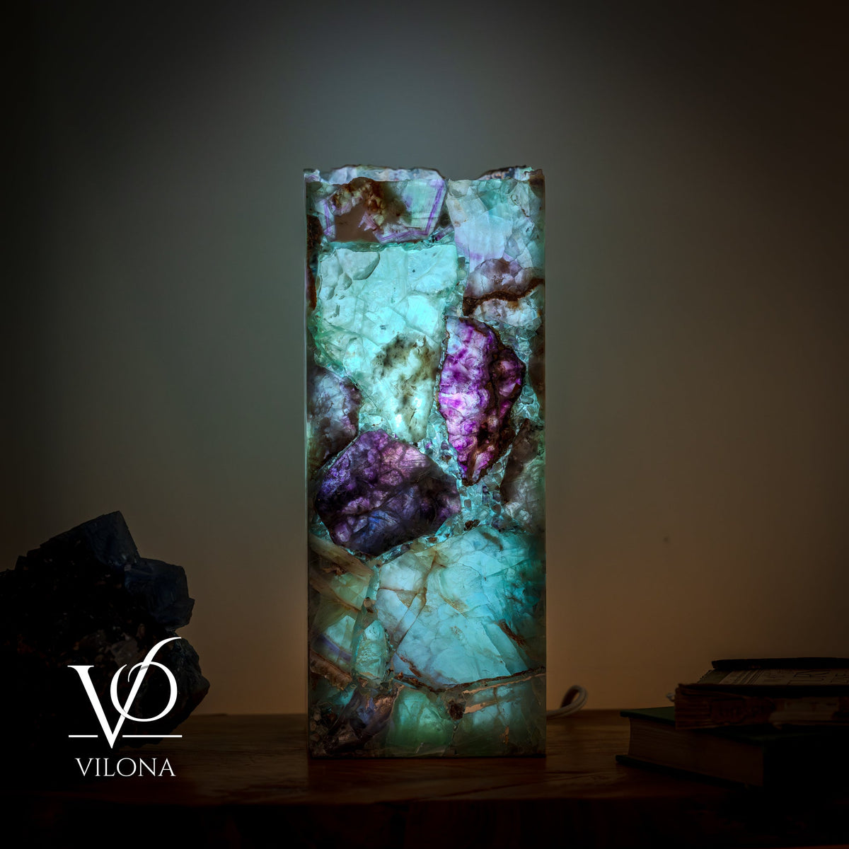Fluorite Table Lamp - 12.5" Tall, 5"x5" Live Edge Square - (Small #18), photo 13 of 18