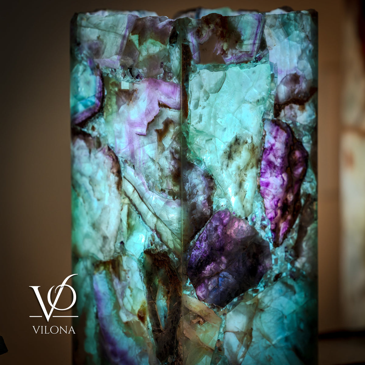 Fluorite Table Lamp - 12.5" Tall, 5"x5" Live Edge Square - (Small #18), photo 12 of 18