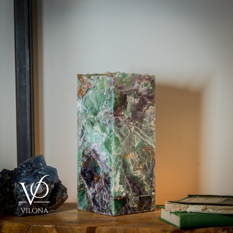 Fluorite Table Lamp - 12.5" Tall, 5"x5" Live Edge Square - (Small #18), photo 3 of 18