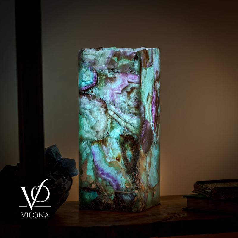 Fluorite Table Lamp - 12.5" Tall, 5"x5" Live Edge Square - (Small #18), photo 11 of 18