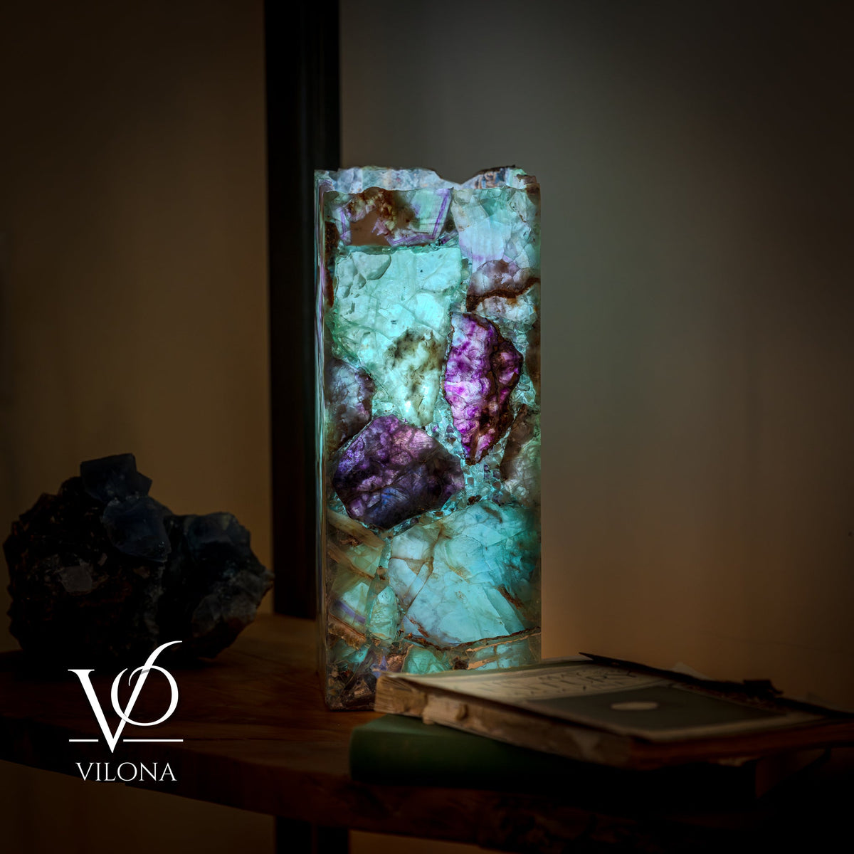 Fluorite Table Lamp - 12.5" Tall, 5"x5" Live Edge Square - (Small #18), photo 9 of 18
