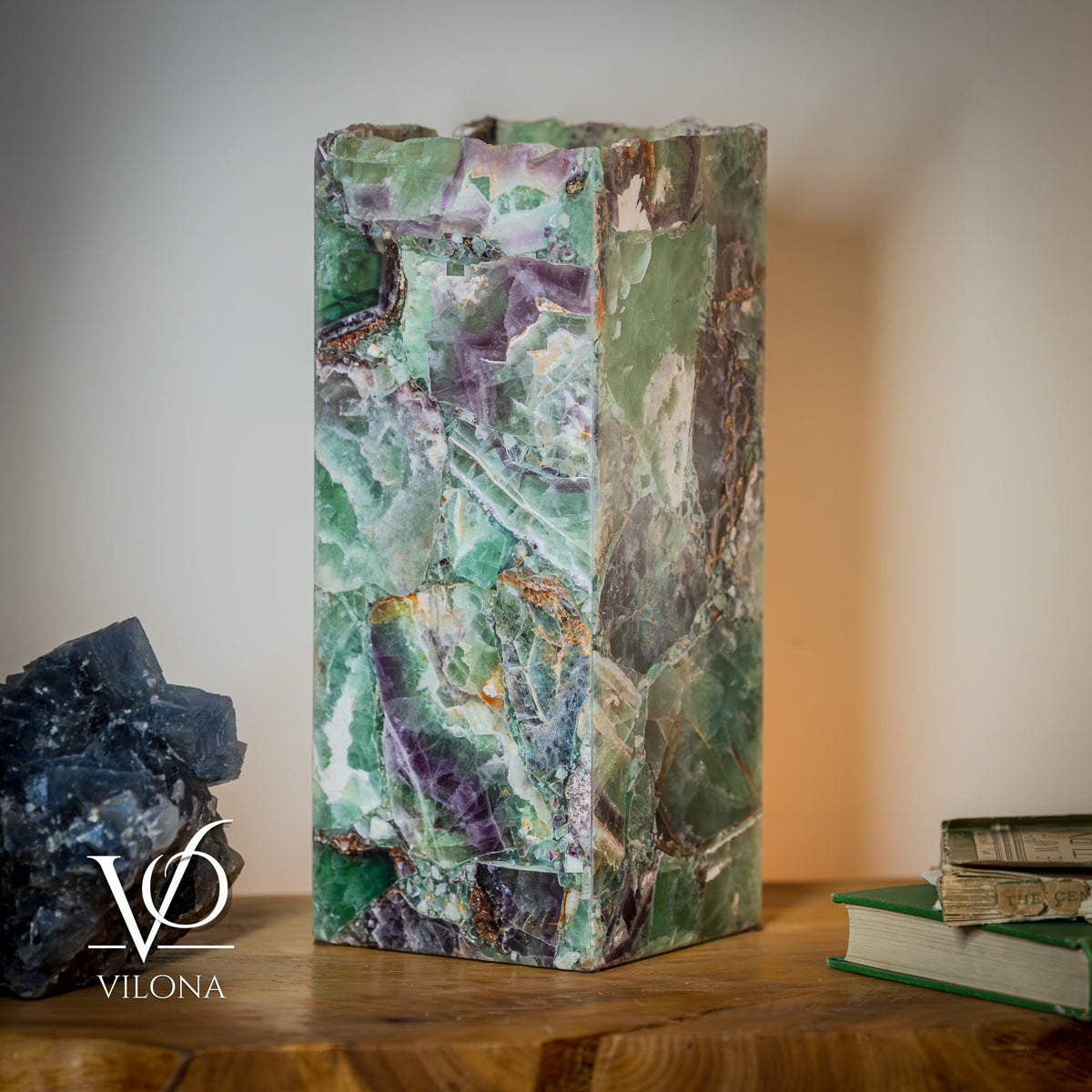 Fluorite Table Lamp - 12.5" Tall, 5"x5" Live Edge Square - (Small #18), photo 16 of 18