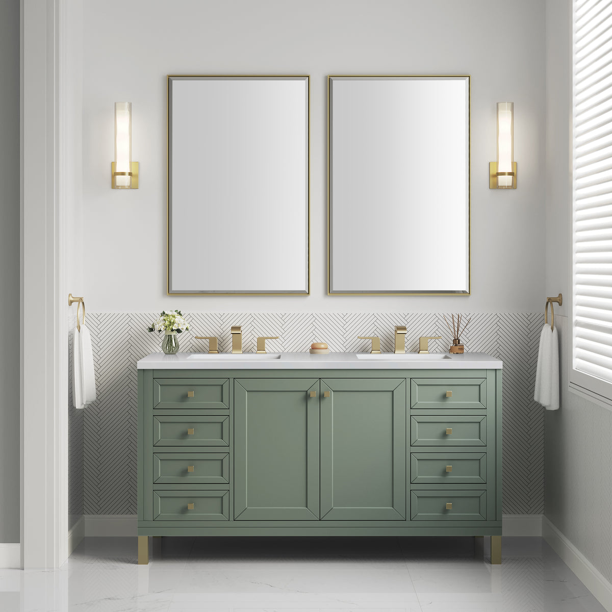 James Martin Chicago 60" Double Bathroom Vanity, Smokey Celadon, view 33