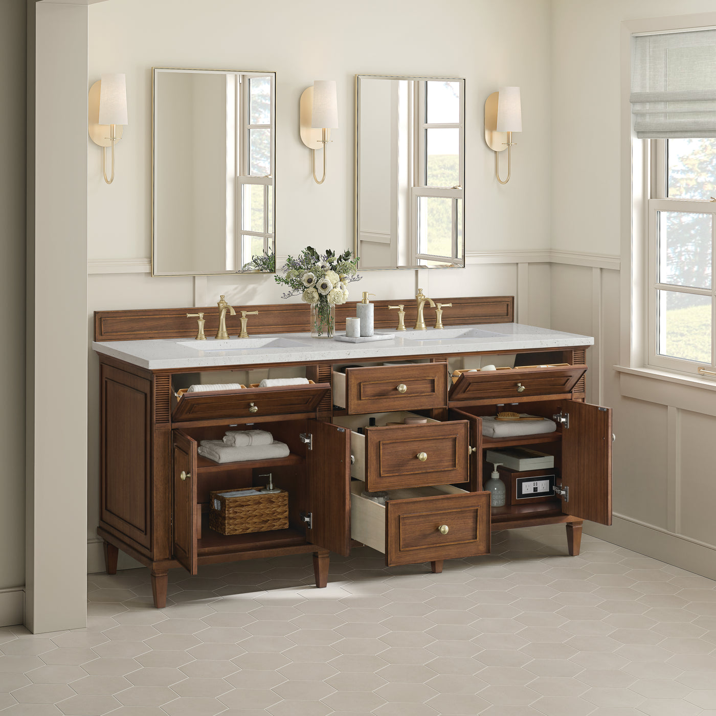 James Martin Lorelai 72" Double Bathroom Vanity, Mid-Century Walnut by James Martin