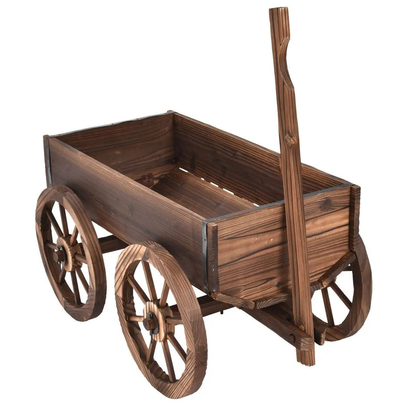 Wood Wagon Planter Pot Stand with Wheels by DirectDeals