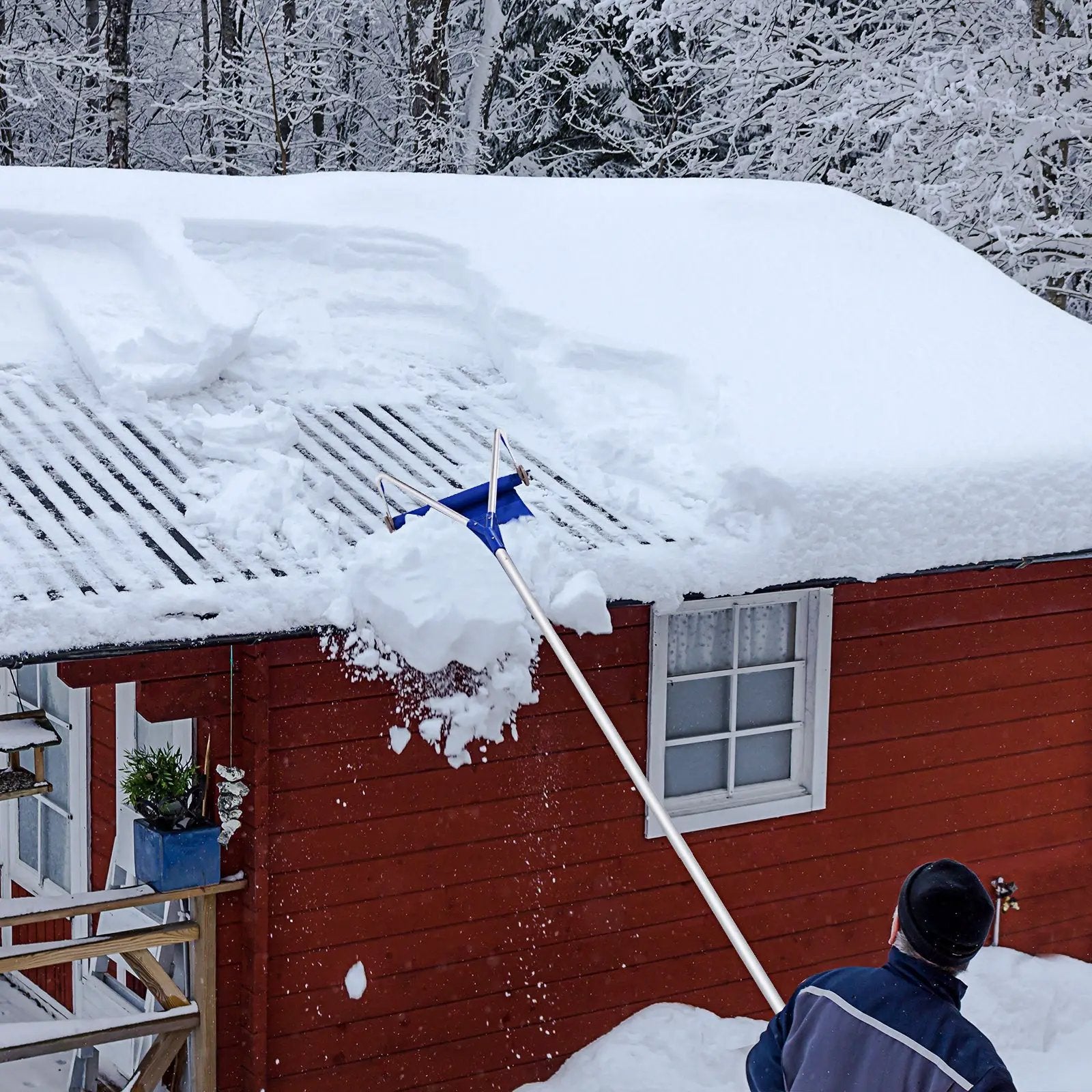 21 Feet Adjustable Aluminium Snow Roof Rake with Wheels and Oxford Slide by DirectDeals