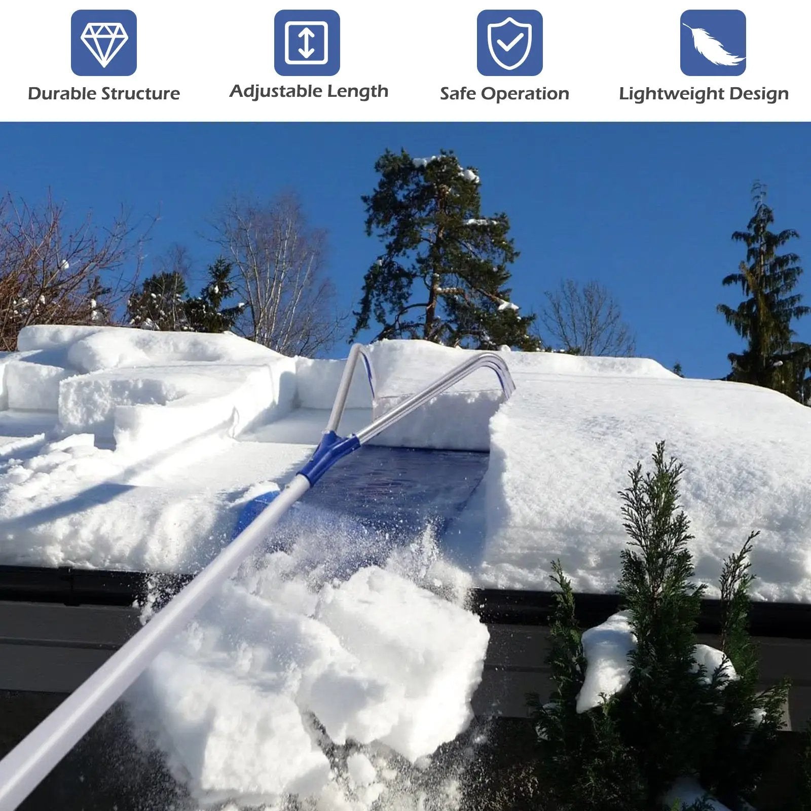 21 Feet Adjustable Aluminium Snow Roof Rake with Wheels and Oxford Slide by DirectDeals