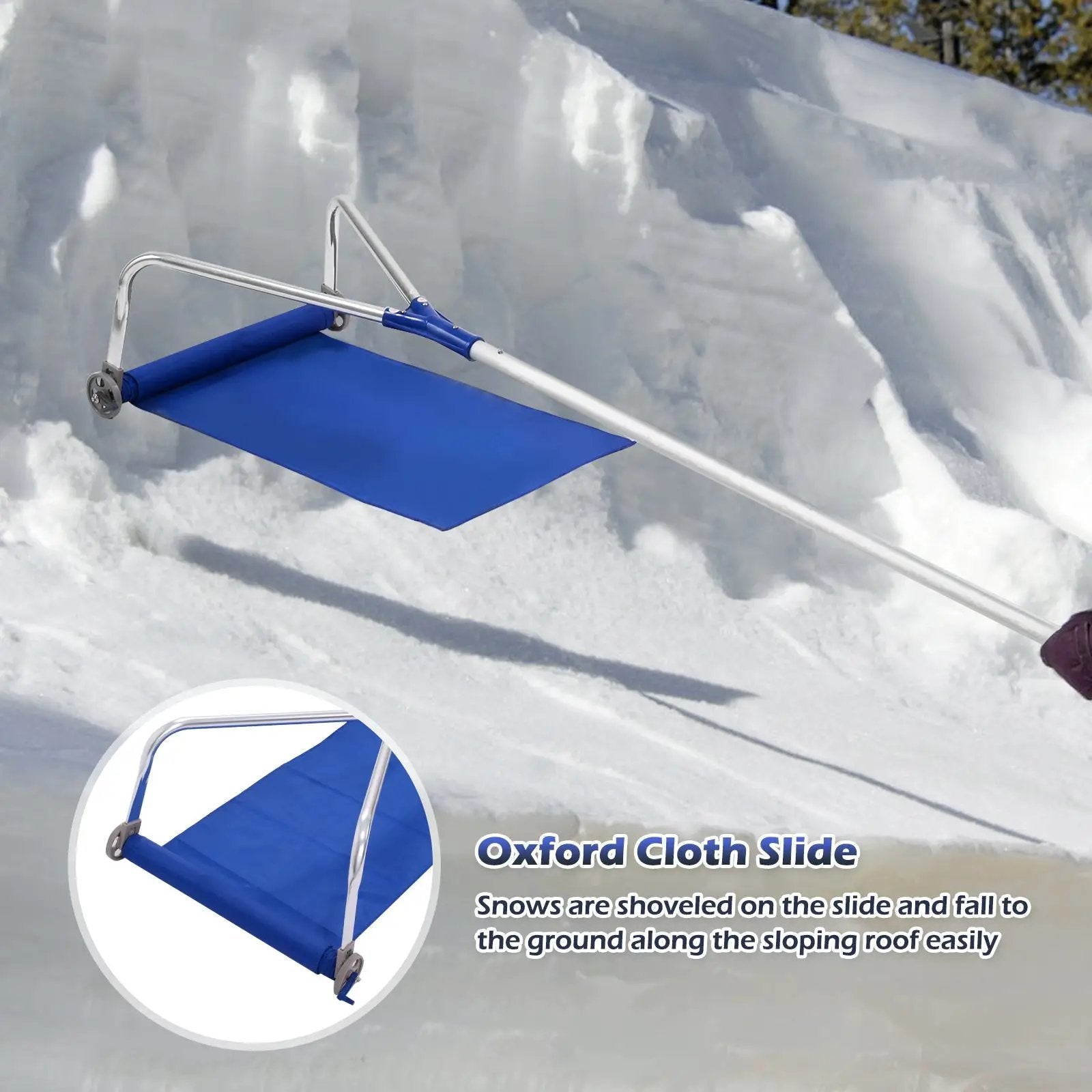 21 Feet Adjustable Aluminium Snow Roof Rake with Wheels and Oxford Slide by DirectDeals