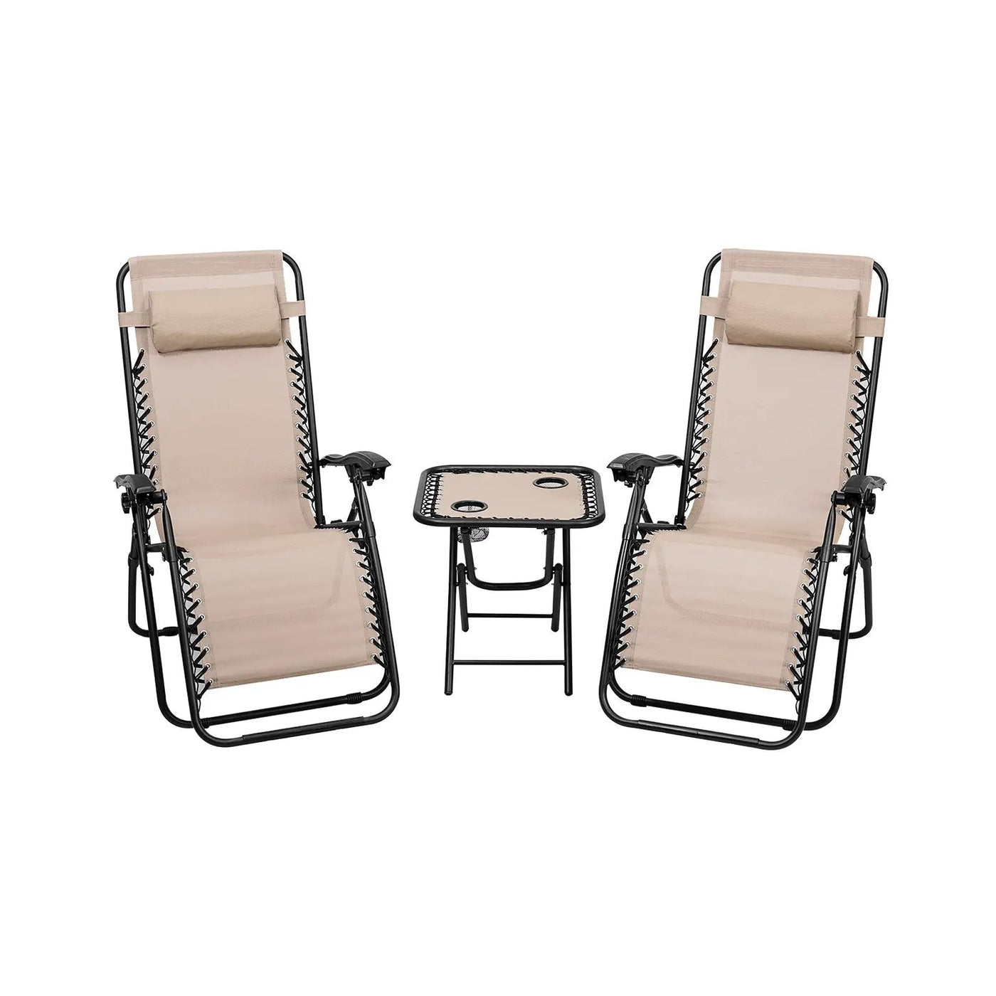 3 Pieces Folding Portable Zero Gravity Reclining Lounge Chairs Table Set by DirectDeals