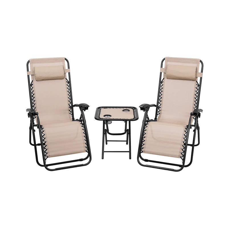 3 Pieces Folding Portable Zero Gravity Reclining Lounge Chairs Table Set by DirectDeals