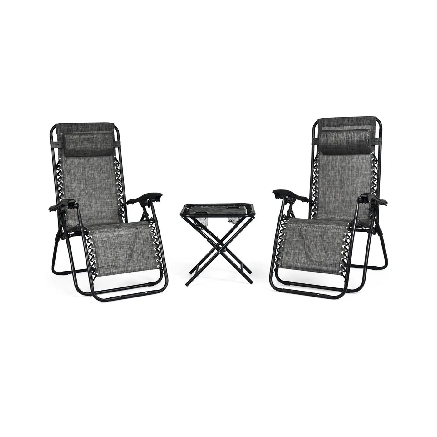 3 Pieces Folding Portable Zero Gravity Reclining Lounge Chairs Table Set by DirectDeals