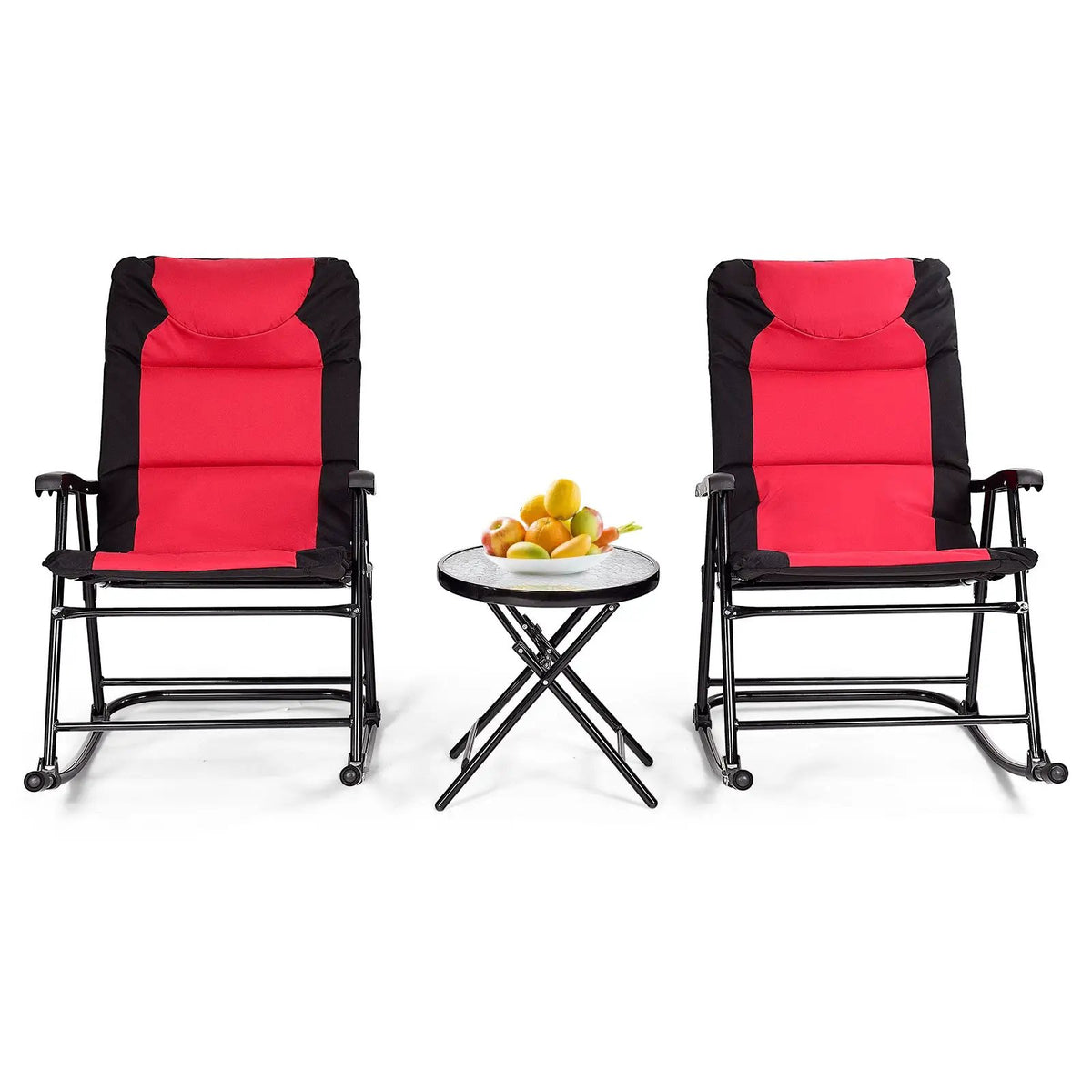 3 Pcs Outdoor Folding Rocking Chair Table Set with Cushion by DirectDeals