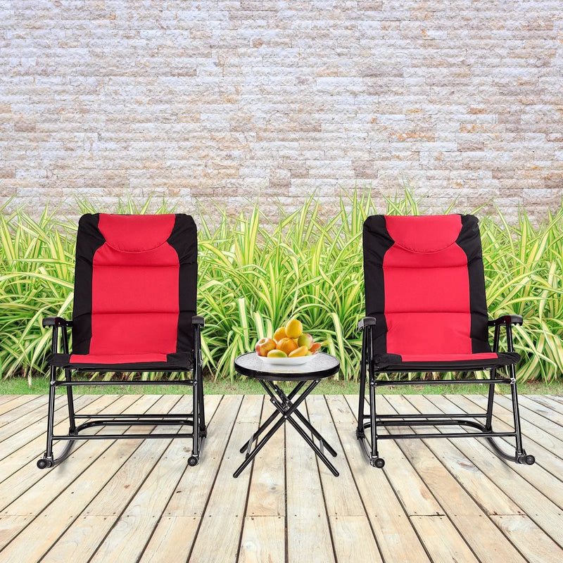 3 Pcs Outdoor Folding Rocking Chair Table Set with Cushion by DirectDeals