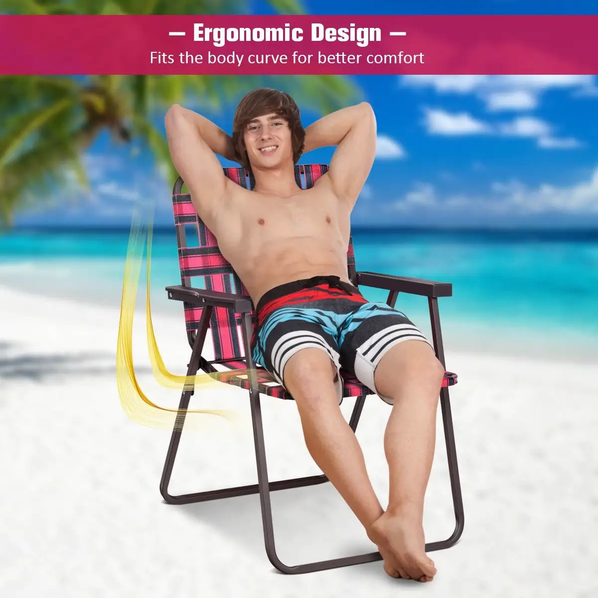 6 Pieces Folding Beach Chair Camping Lawn Webbing Chair by DirectDeals