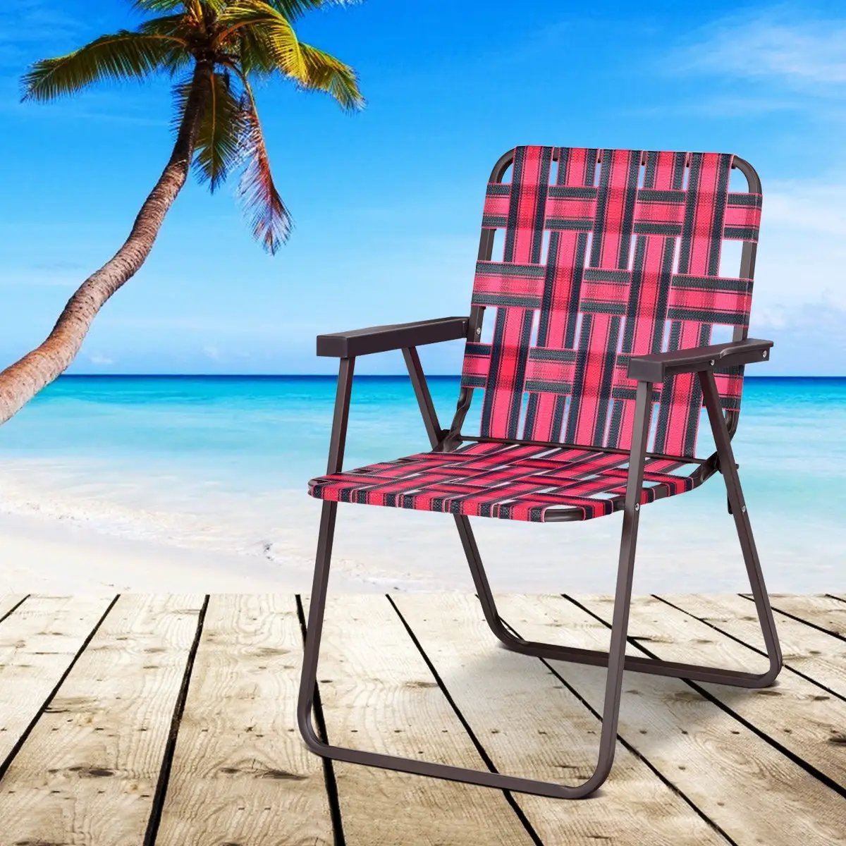 6 Pieces Folding Beach Chair Camping Lawn Webbing Chair by DirectDeals
