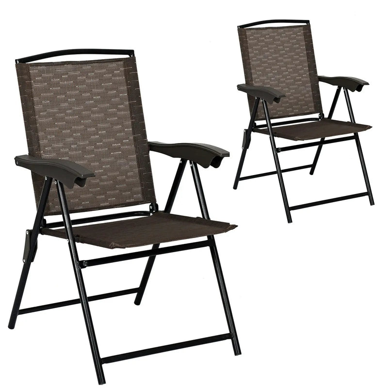 2 Pieces Folding Sling Chairs with Smooth Armrests and Adjustable Back for Patio by DirectDeals