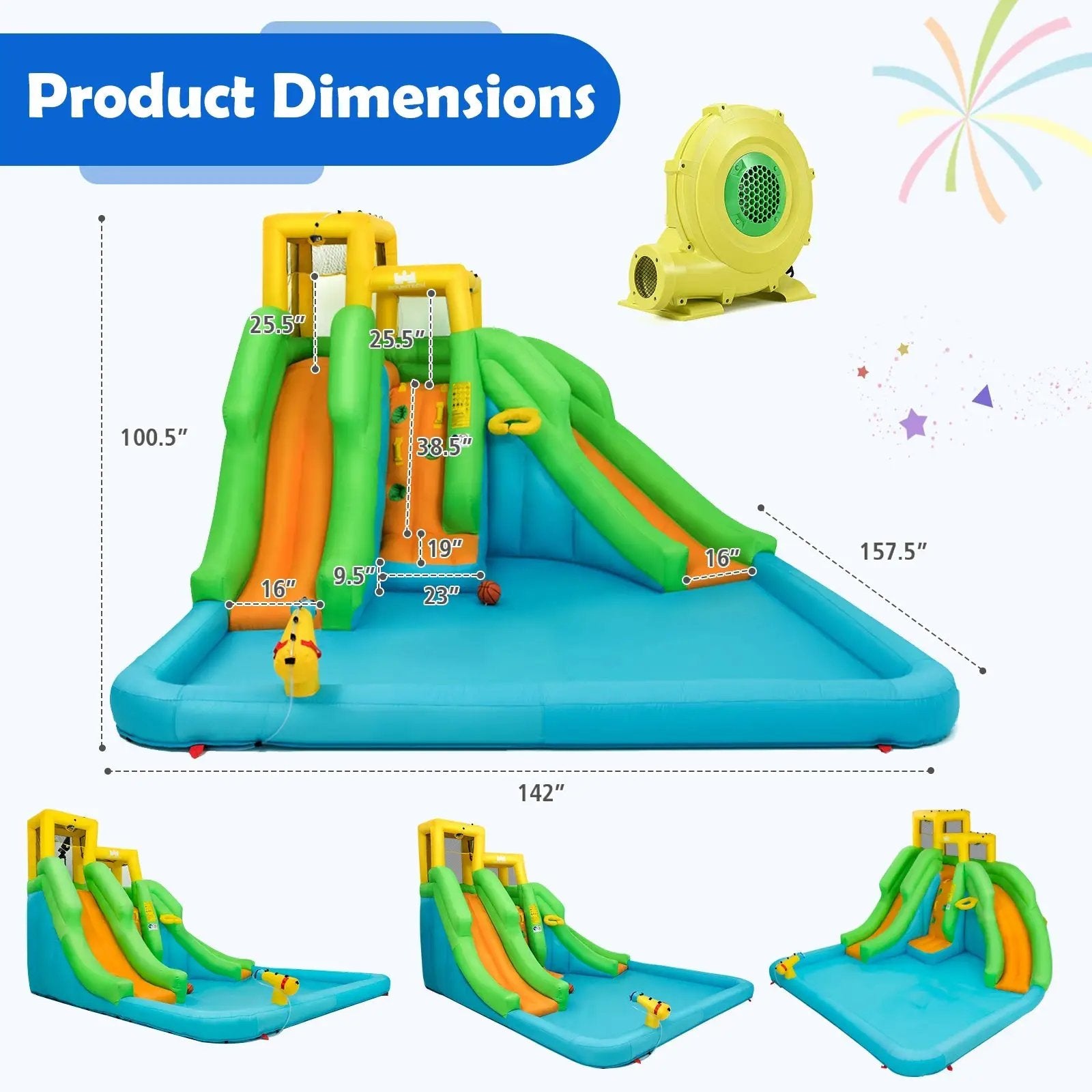 Kids Inflatable Water Park Bounce House with 480W Blower by DirectDeals