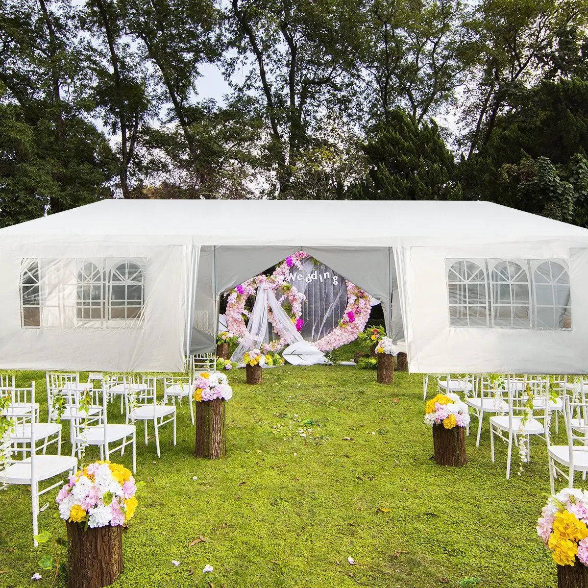 10 x 30 Feet Outdoor Canopy Tent with 6 Removable Sidewalls and 2 Doorways-White by DirectDeals