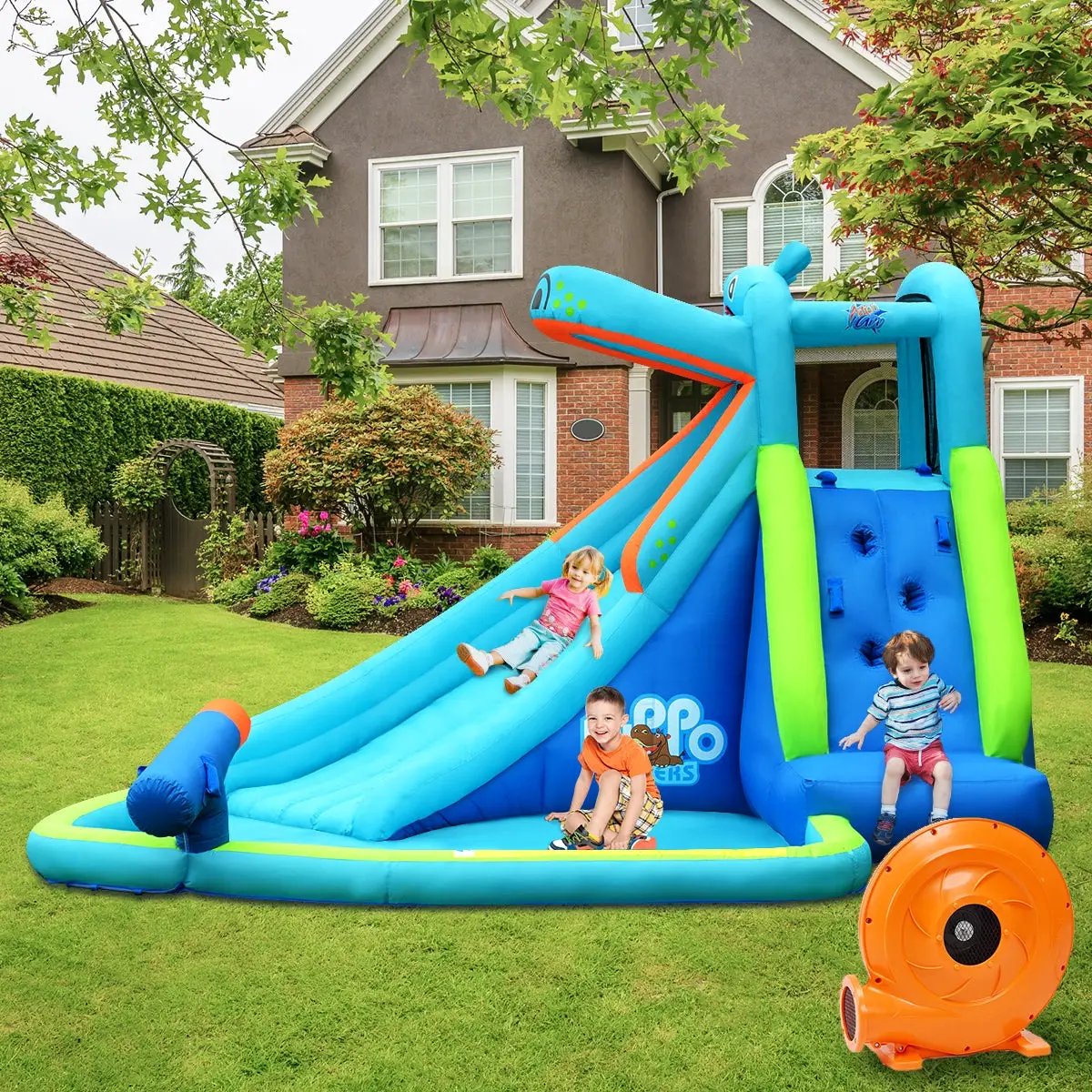 Hippo Inflatable Water Slide Bounce House with 740W Blower by DirectDeals