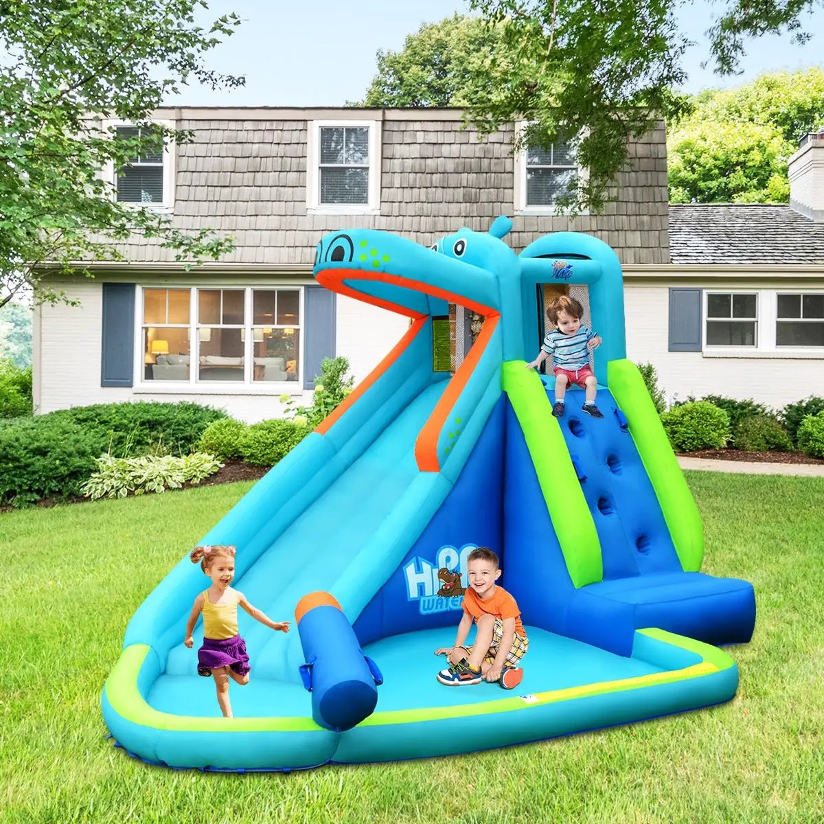 Hippo Inflatable Water Slide Bounce House with 740W Blower by DirectDeals