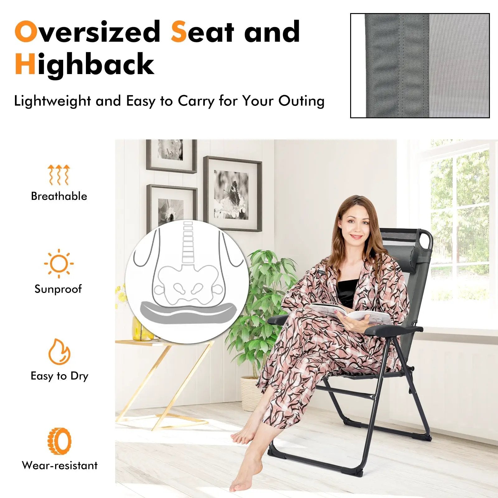 2 Pieces Patio Adjustable Folding Recliner Chairs with 7 Level Adjustable Backrest by DirectDeals
