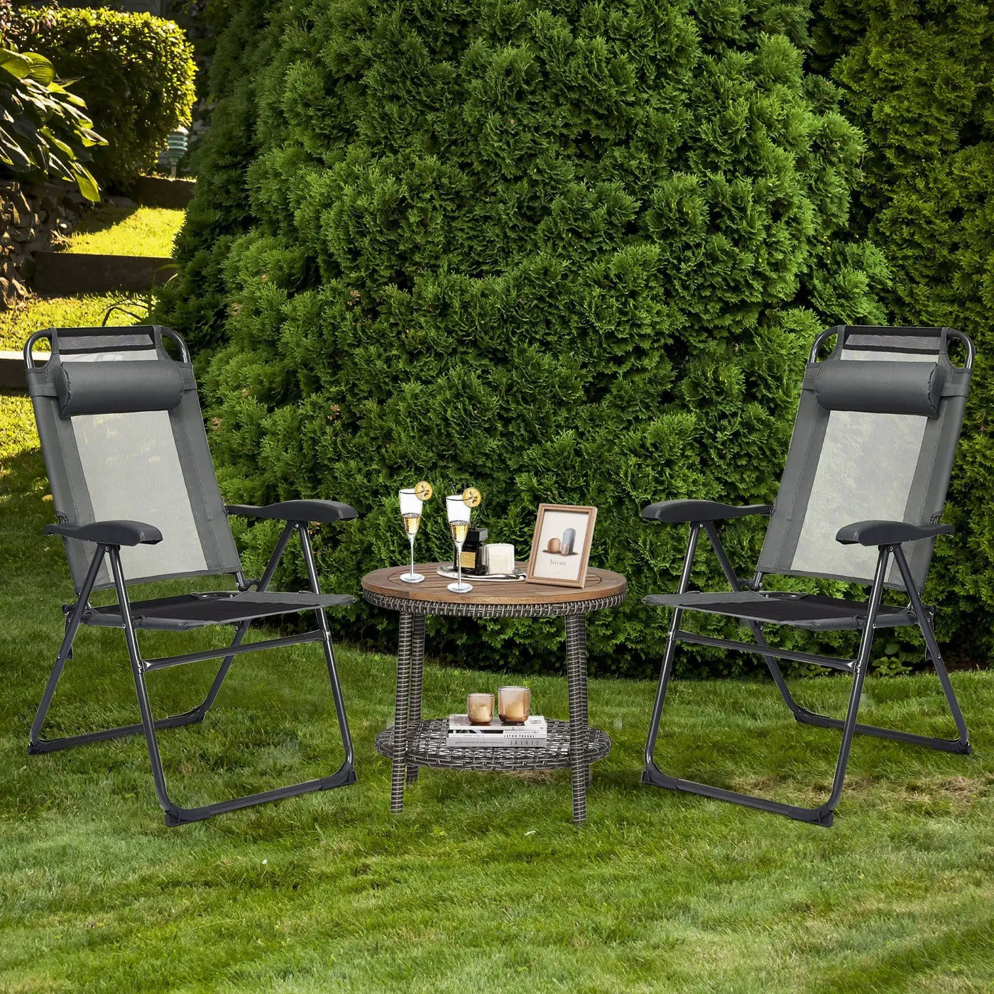 2 Pieces Patio Adjustable Folding Recliner Chairs with 7 Level Adjustable Backrest by DirectDeals