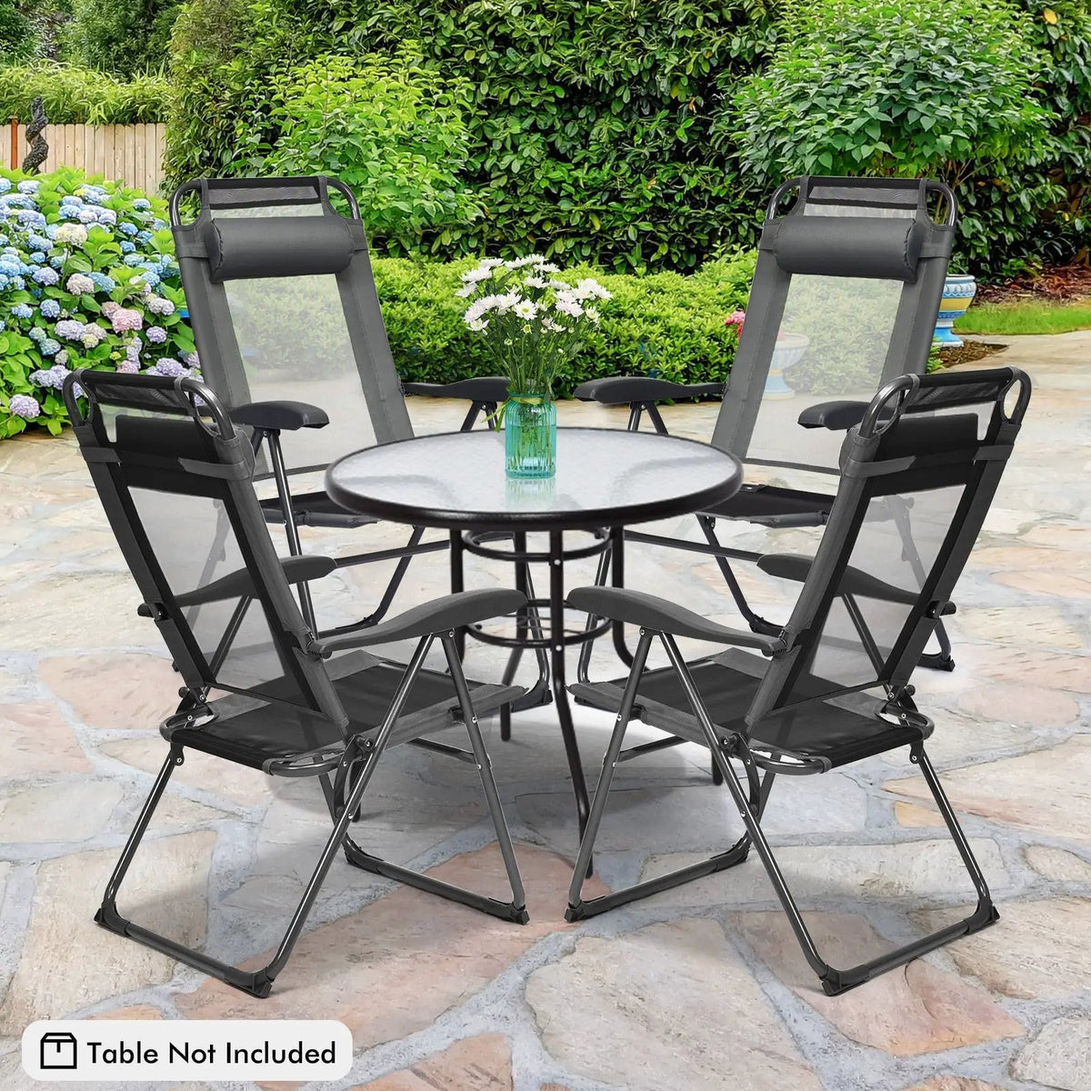 2 Pieces Patio Adjustable Folding Recliner Chairs with 7 Level Adjustable Backrest by DirectDeals