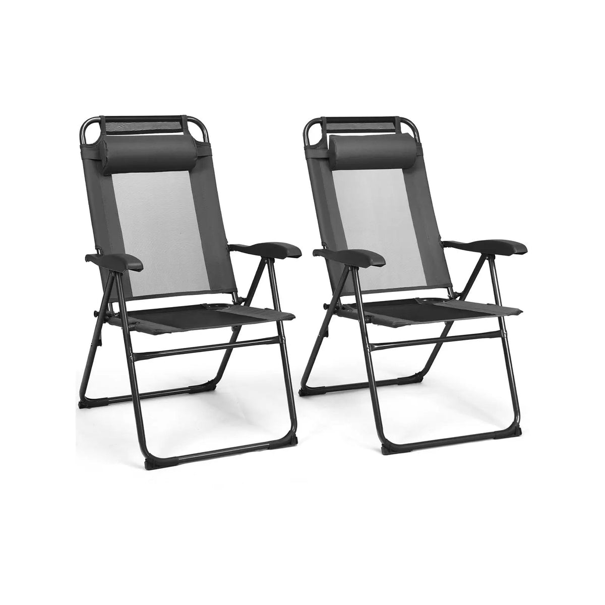 2 Pieces Patio Adjustable Folding Recliner Chairs with 7 Level Adjustable Backrest by DirectDeals