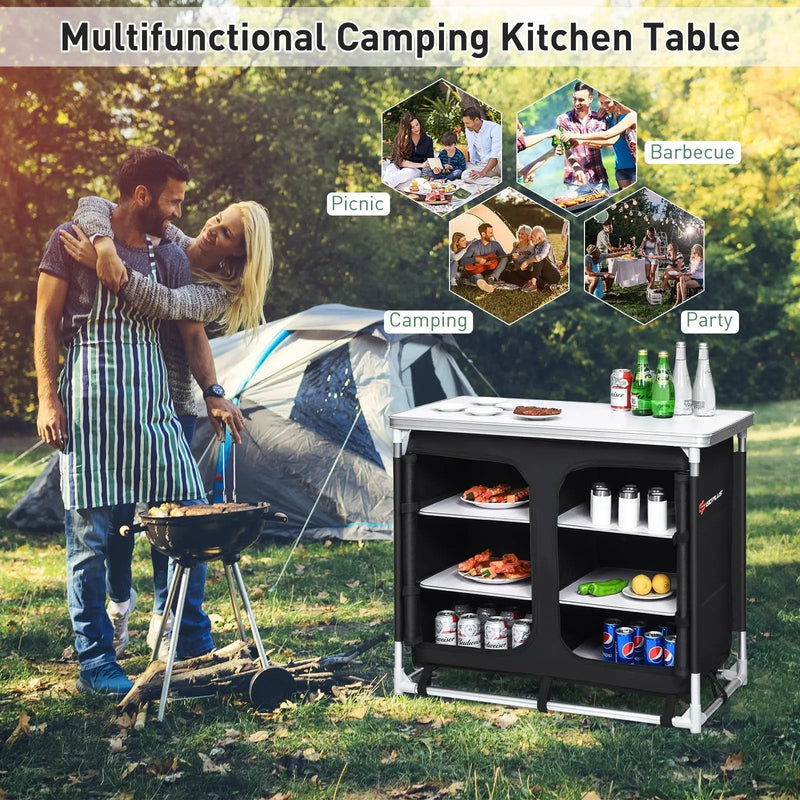 Outdoor Camping Cooking Table with Storage Organizer by DirectDeals