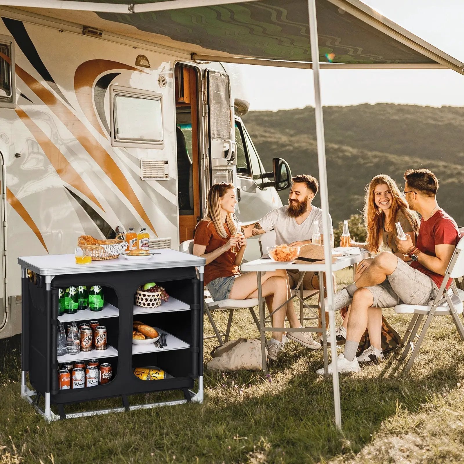 Outdoor Camping Cooking Table with Storage Organizer by DirectDeals