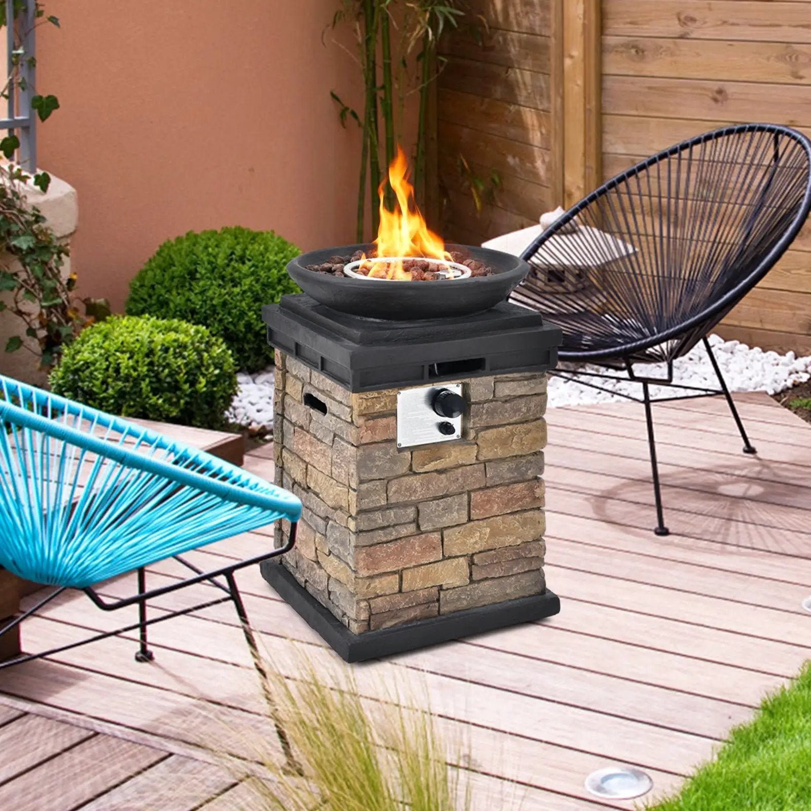 40000BTU Outdoor Propane Burning Fire Bowl Column Realistic Look Firepit Heater by DirectDeals