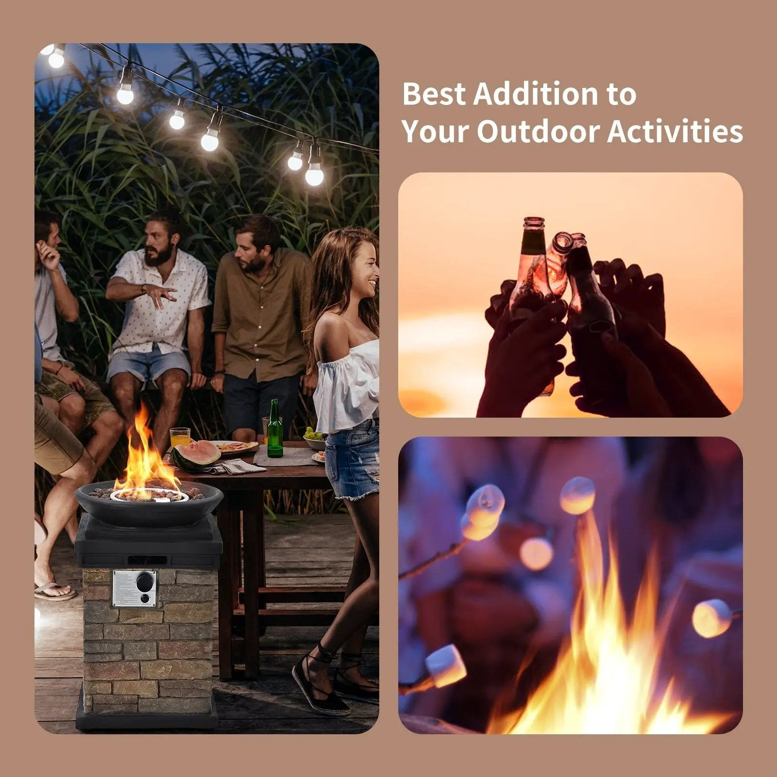 40000BTU Outdoor Propane Burning Fire Bowl Column Realistic Look Firepit Heater by DirectDeals