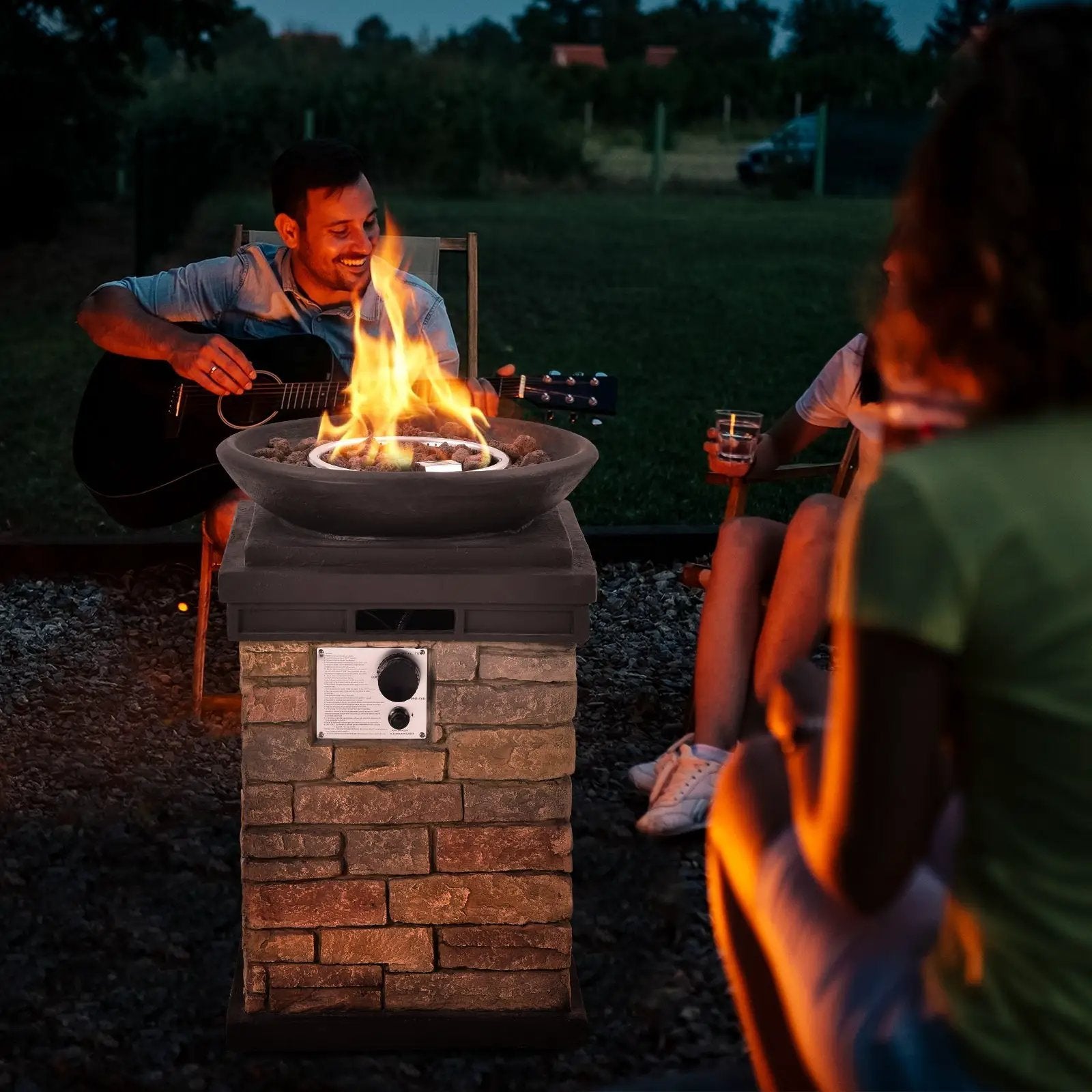 40000BTU Outdoor Propane Burning Fire Bowl Column Realistic Look Firepit Heater by DirectDeals