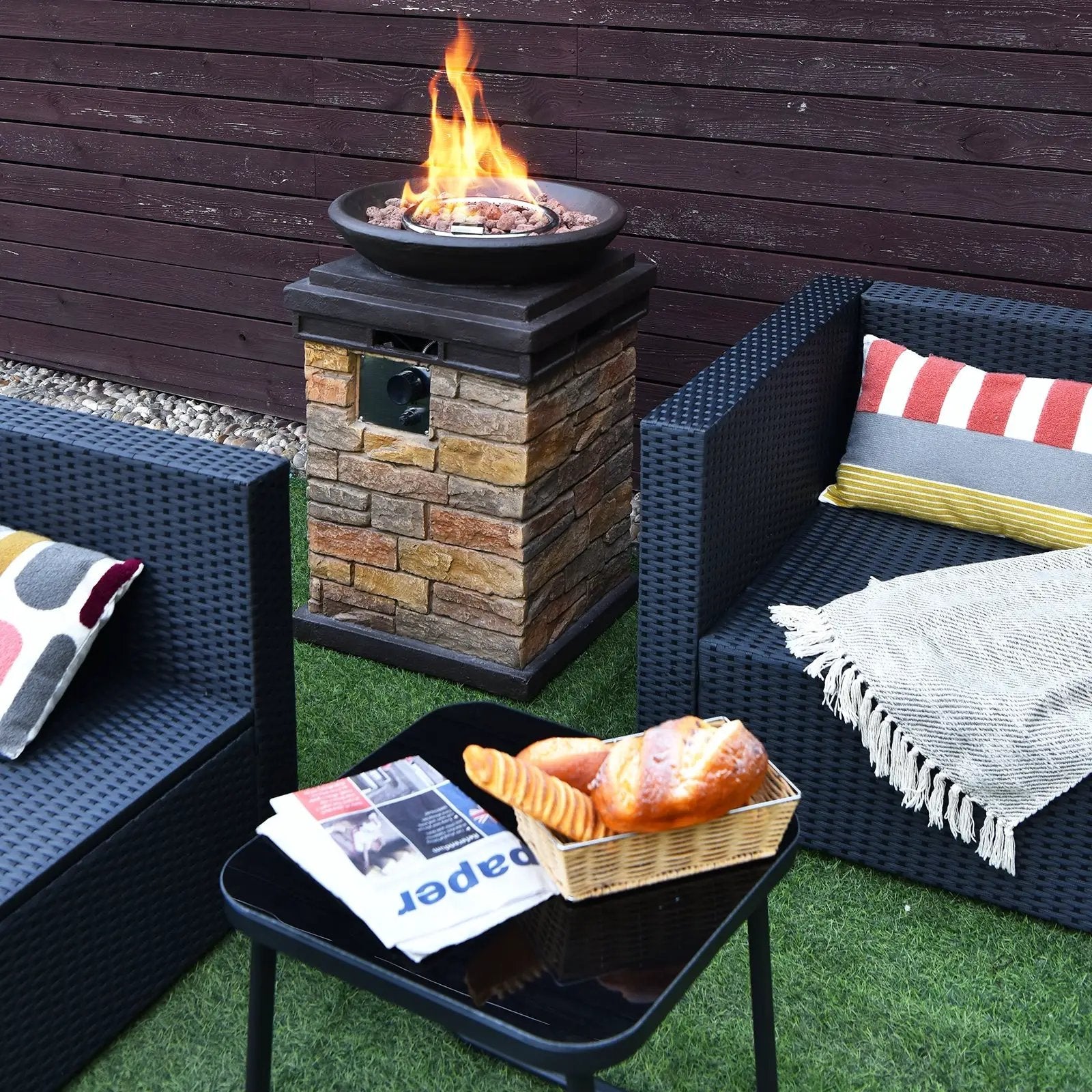 40000BTU Outdoor Propane Burning Fire Bowl Column Realistic Look Firepit Heater by DirectDeals