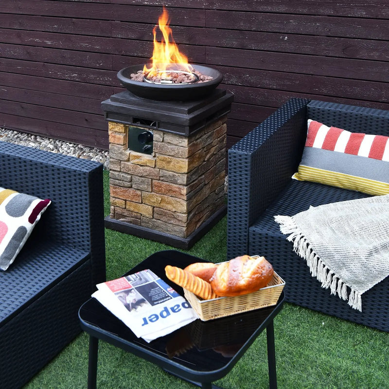 40000BTU Outdoor Propane Burning Fire Bowl Column Realistic Look Firepit Heater by DirectDeals