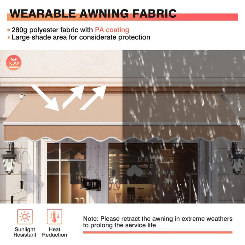 8 x 6.6 Feet Patio Retractable Awning with Manual Crank Handle by DirectDeals