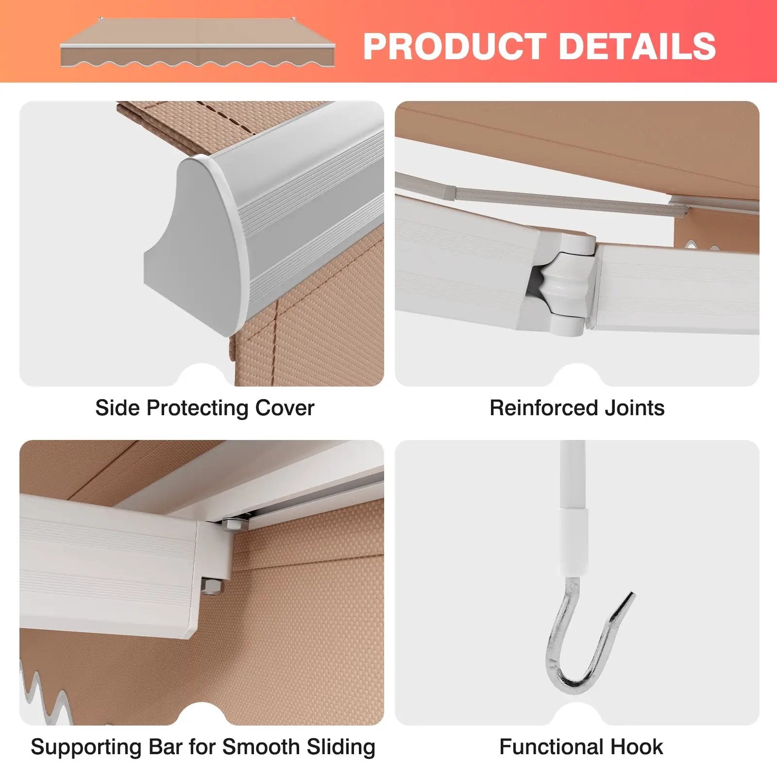 8 x 6.6 Feet Patio Retractable Awning with Manual Crank Handle by DirectDeals