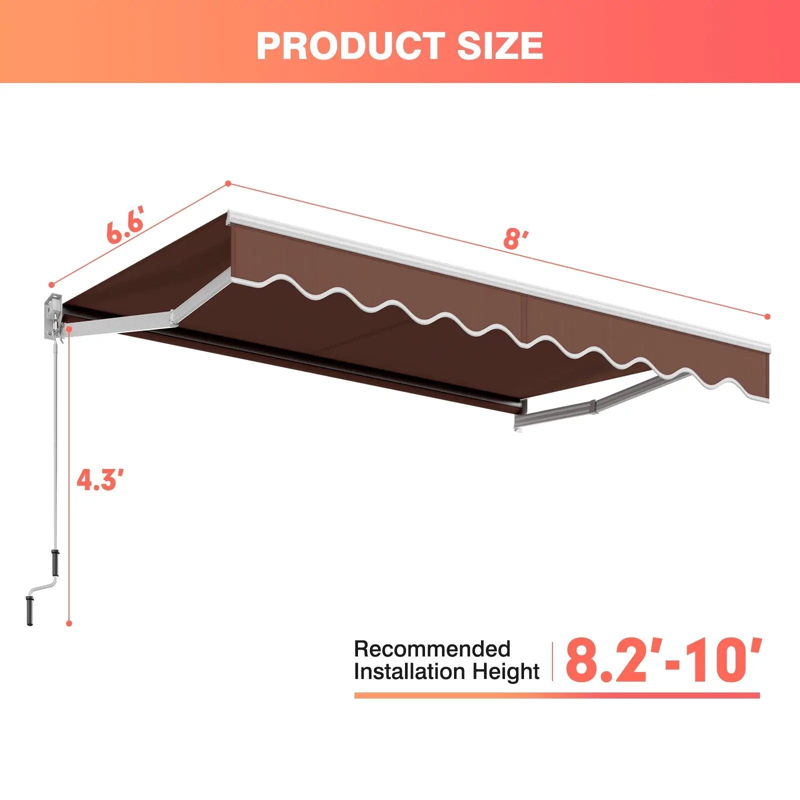 8 x 6.6 Feet Patio Retractable Awning with Manual Crank Handle by DirectDeals