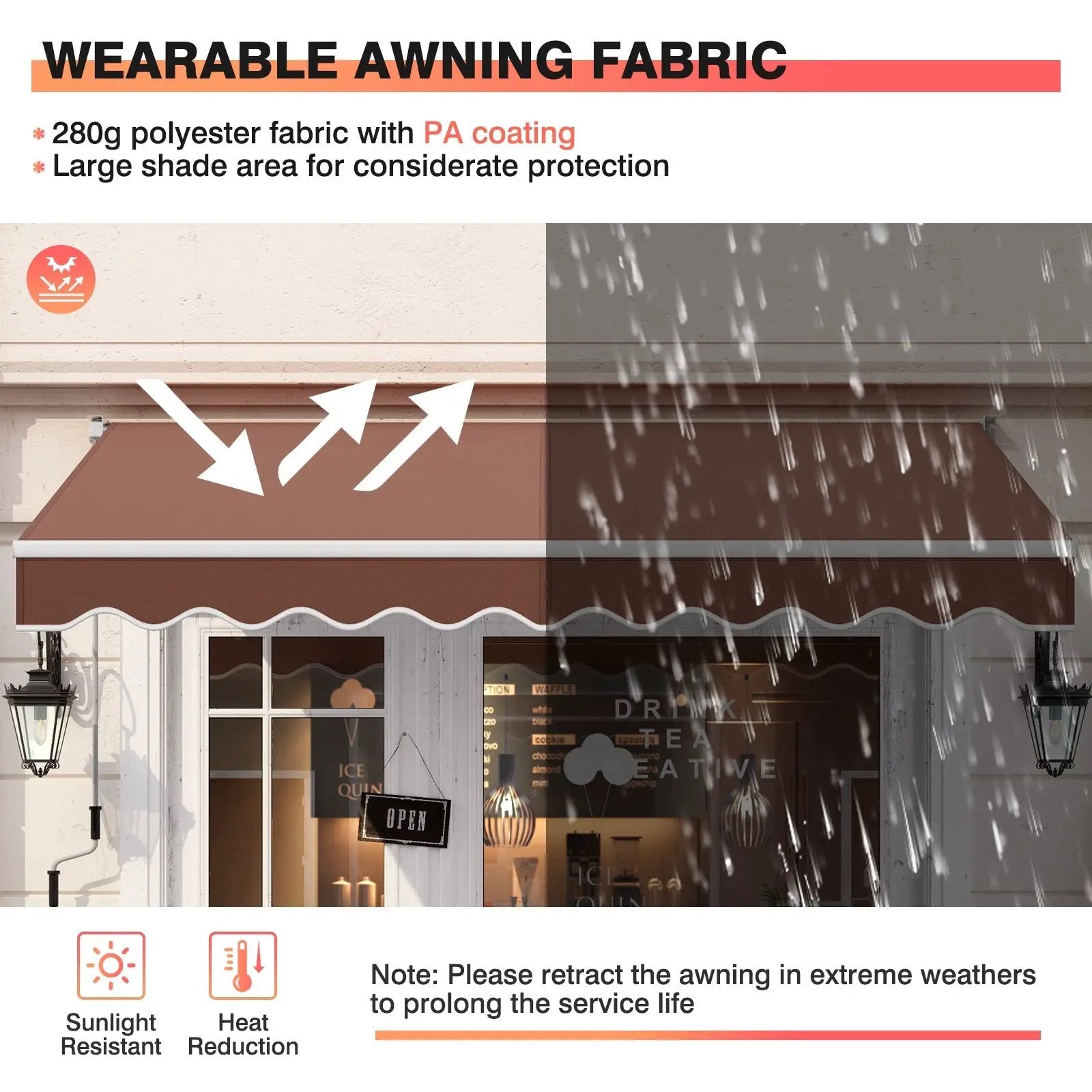 8 x 6.6 Feet Patio Retractable Awning with Manual Crank Handle by DirectDeals
