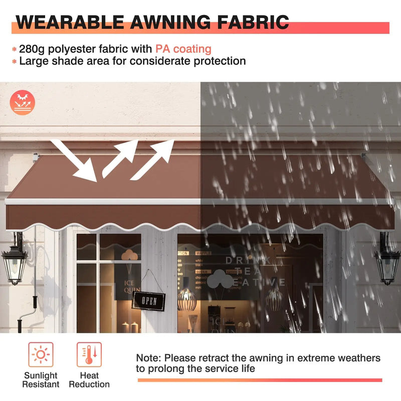 8 x 6.6 Feet Patio Retractable Awning with Manual Crank Handle by DirectDeals