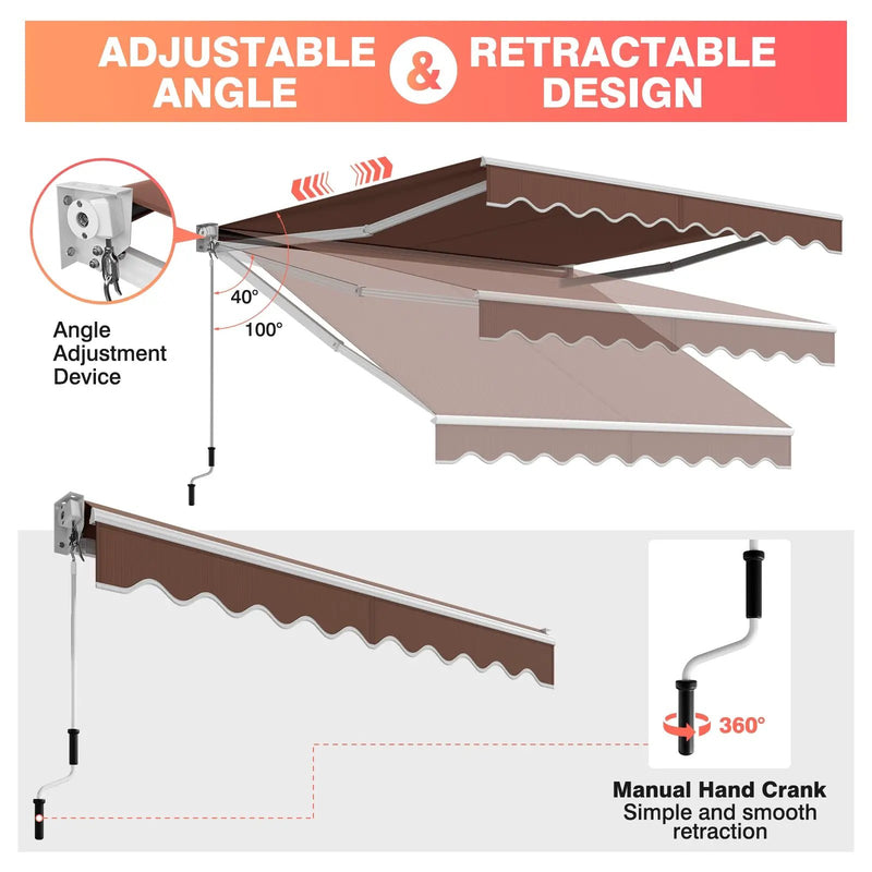 8 x 6.6 Feet Patio Retractable Awning with Manual Crank Handle by DirectDeals