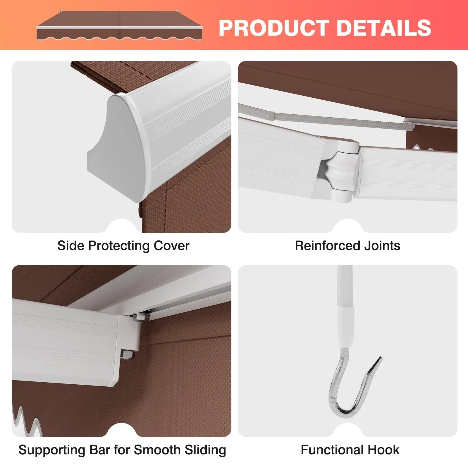 8 x 6.6 Feet Patio Retractable Awning with Manual Crank Handle by DirectDeals