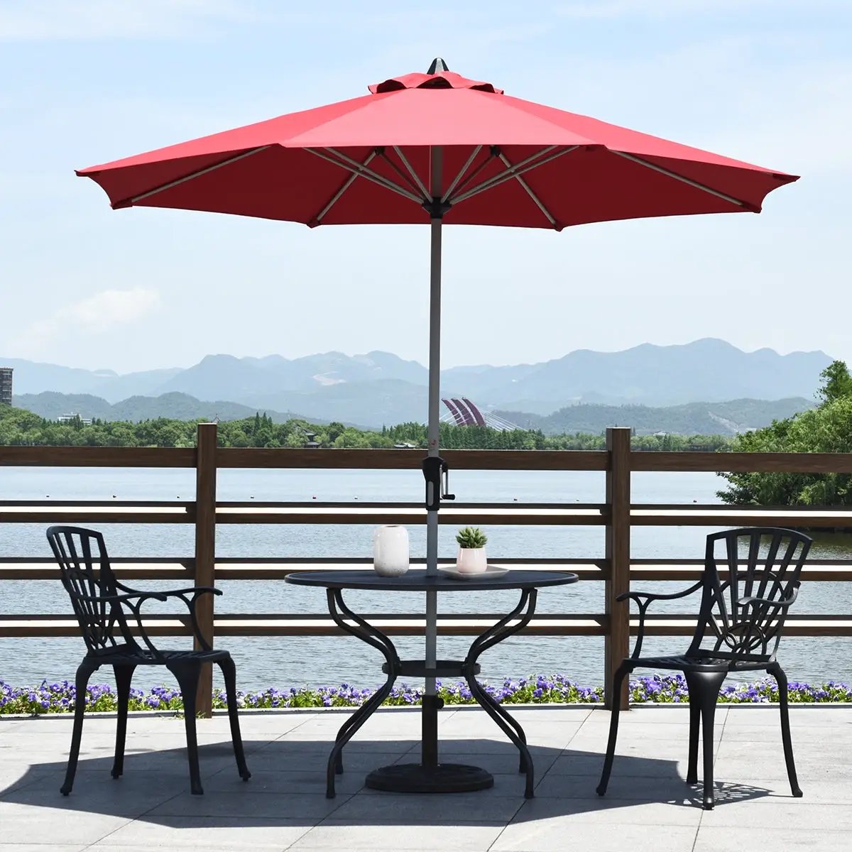 9 Feet Patio Outdoor Market Umbrella with Aluminum Pole without Weight Base by DirectDeals