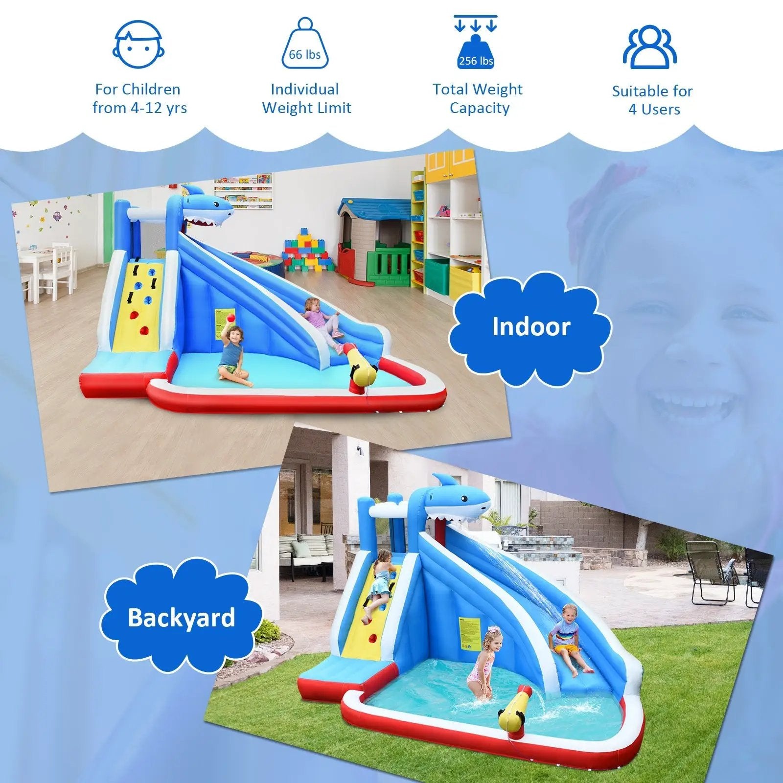 4-in-1 Inflatable Water Slide Park with Long Slide and 735W Blower by DirectDeals