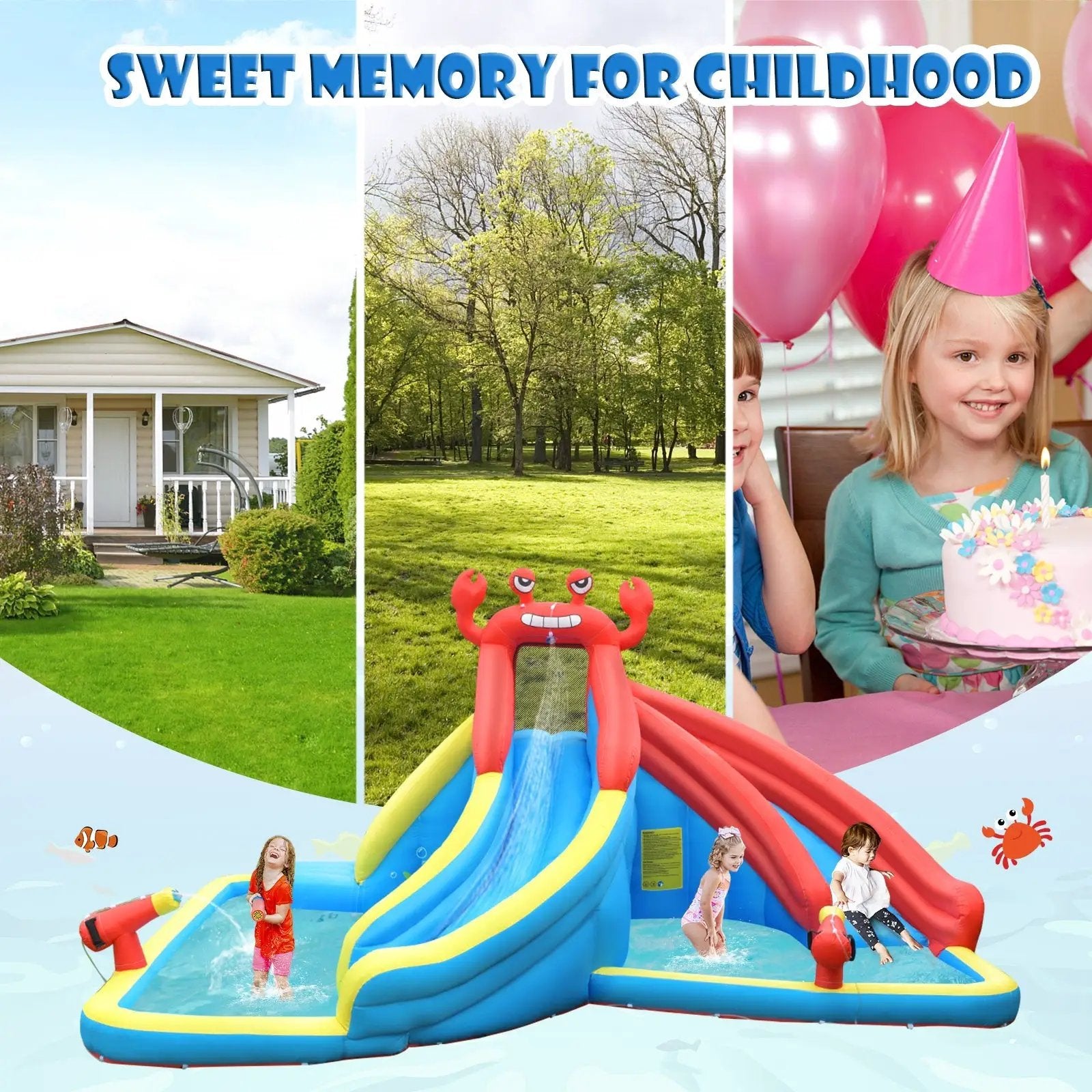 Inflatable Water Slide Crab Dual Slide Bounce House without Blower by DirectDeals