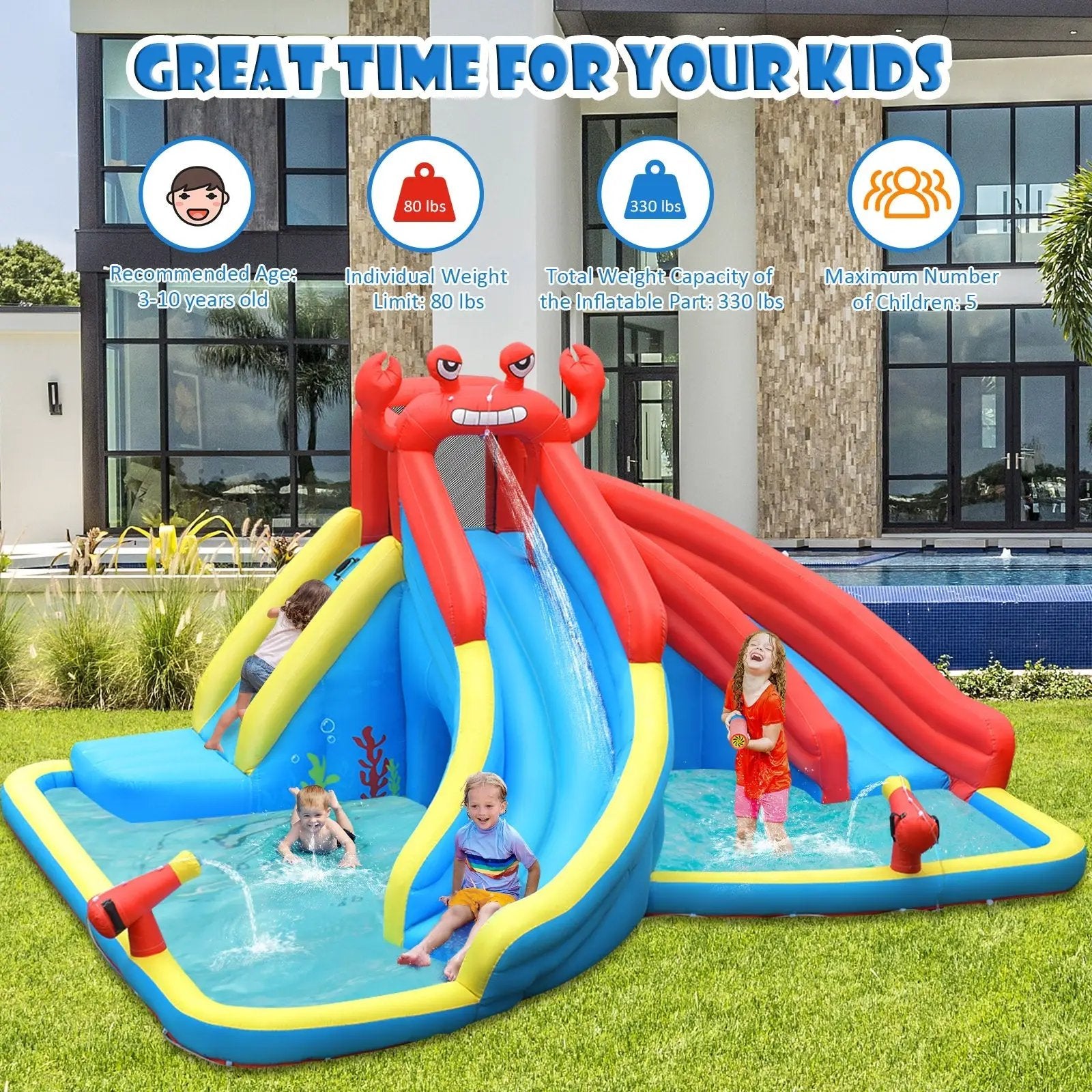 Inflatable Water Slide Crab Dual Slide Bounce House without Blower by DirectDeals